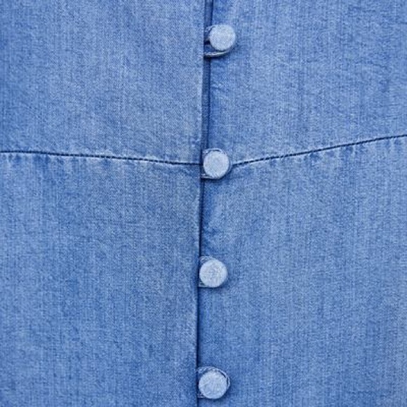 NWT Zara Chambray V Neck Button Down Flowing Top - Picture 3 of 7